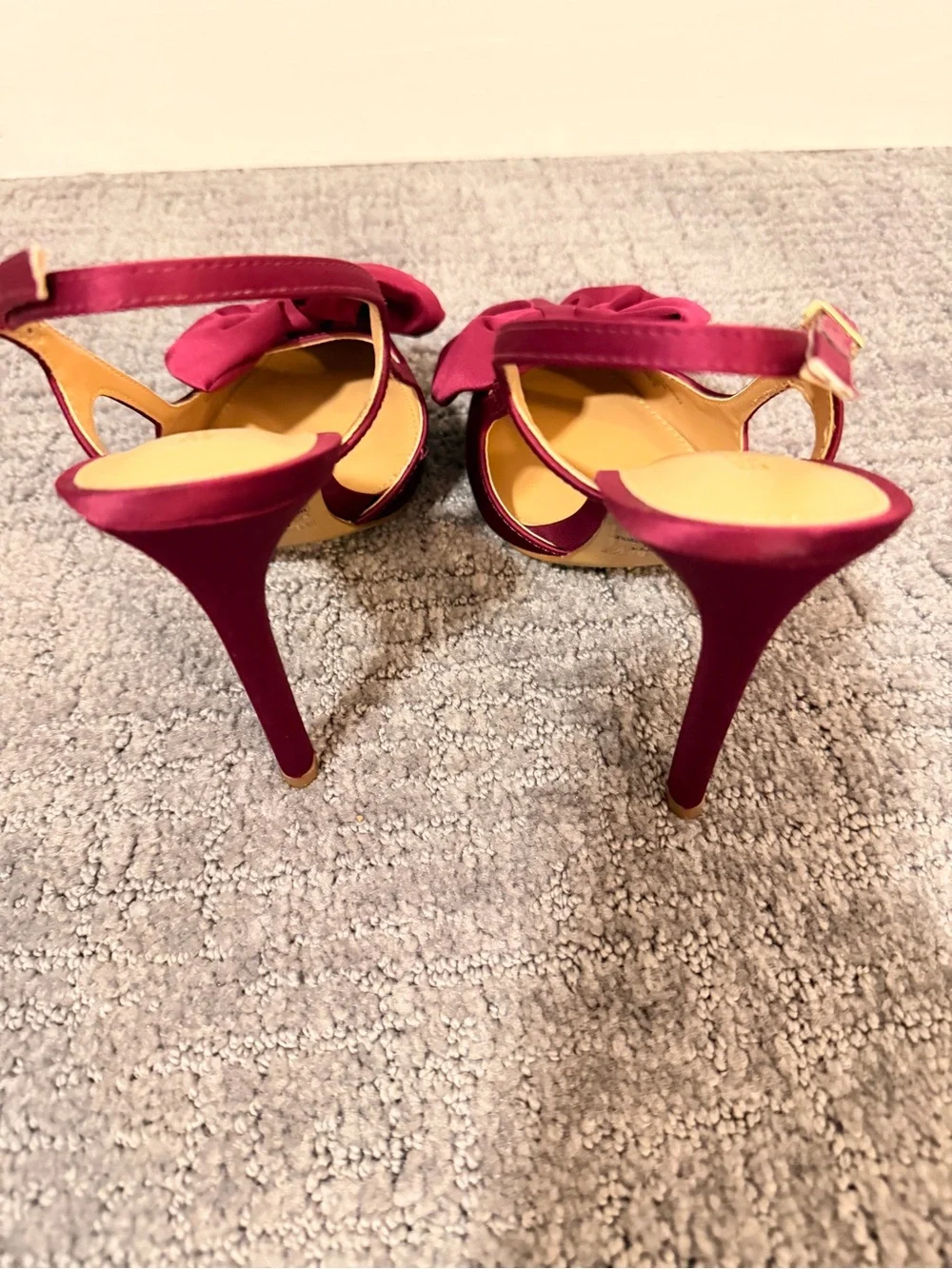Express Satin Burgundy Pointed Bow Slingback Heels